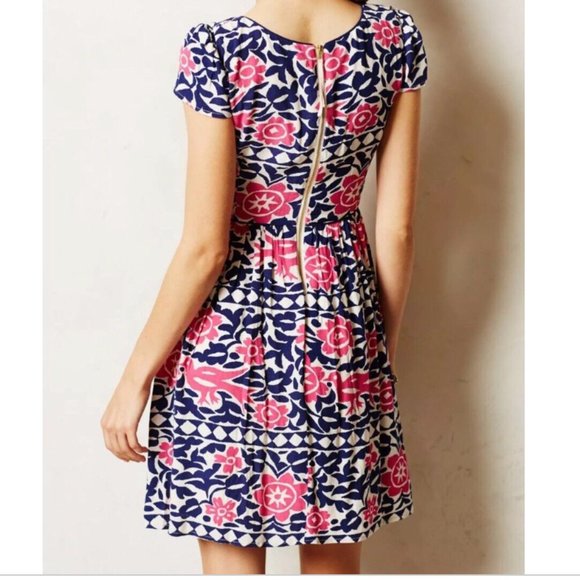 Maeve Dresses & Skirts - Maeve Anthropologie Fit & Flare Dress Peralta Blue Pink Floral Cap Sleeve